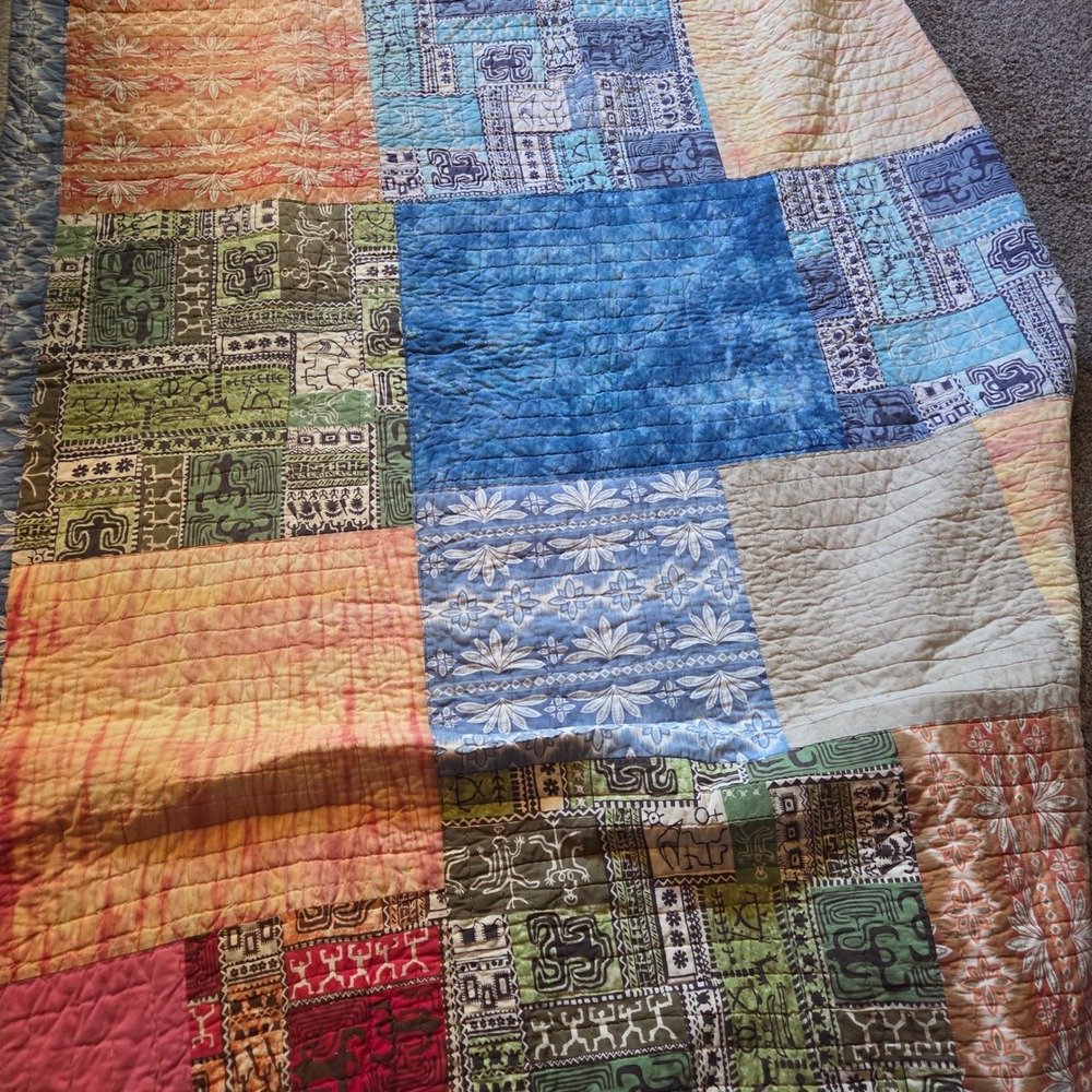 PBteen Pottery Barn Quilt Patchwork Tribal Batik Boho Blue Green Orange Cotton